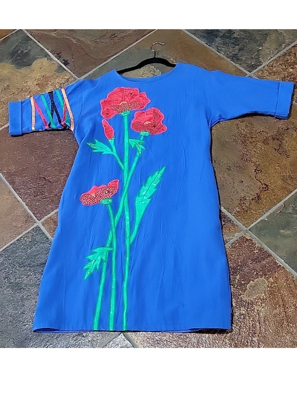 Vintage Alfredo’s Wife Poppy Dress Unique Blue Red Sz XS